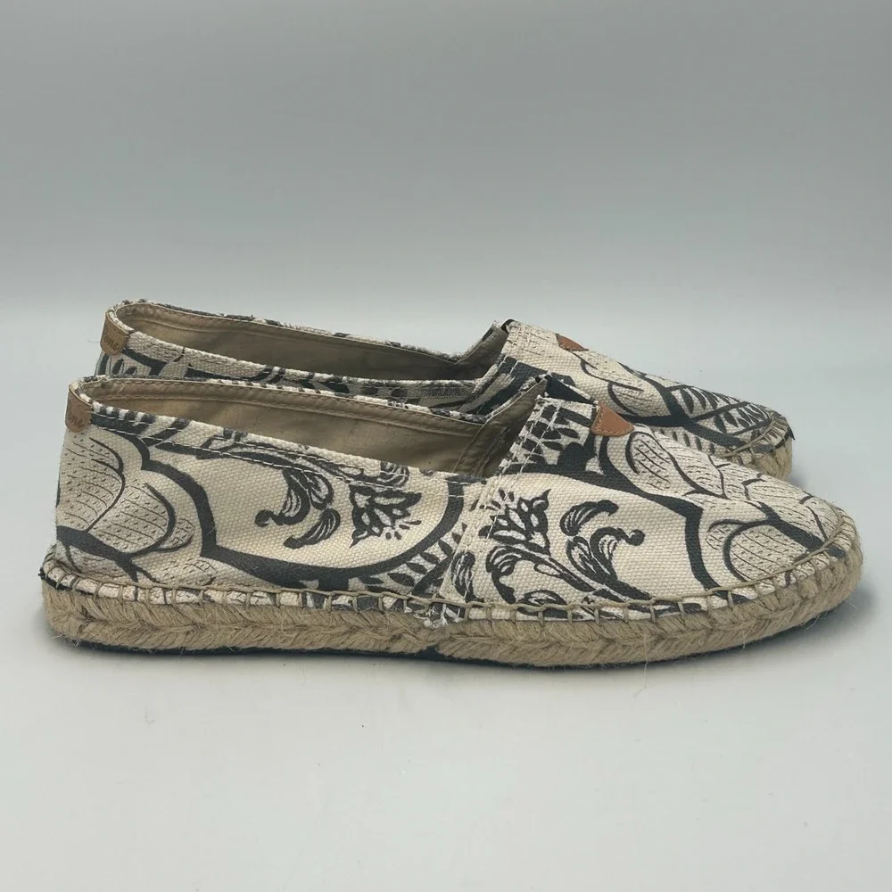 Toni Pons Black White Canvas Espadrilles Slip On Shoes Womens 40 US 9 Vegan Flat